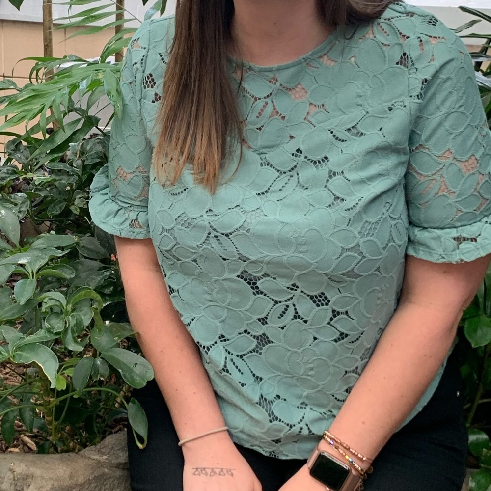 Teal lace 3/4 sleeve blouse